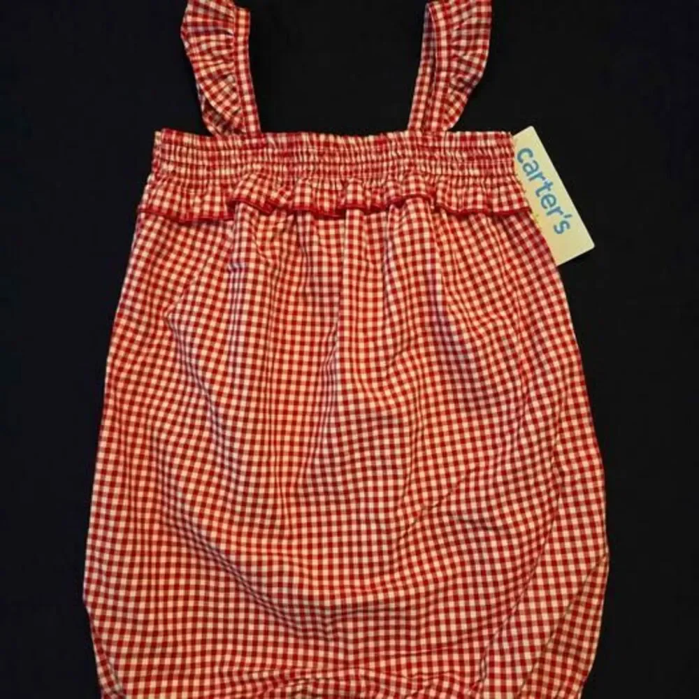 Carters 18m girls red and white gingham romper with smocking and ruffles new